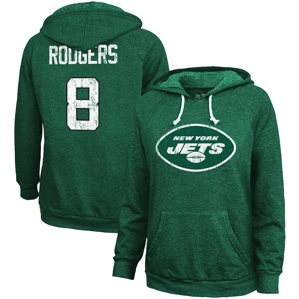 Women's Majestic Threads Aaron Rodgers  Green New York Jets Name & Number Tri-Blend Pullover Hoodie