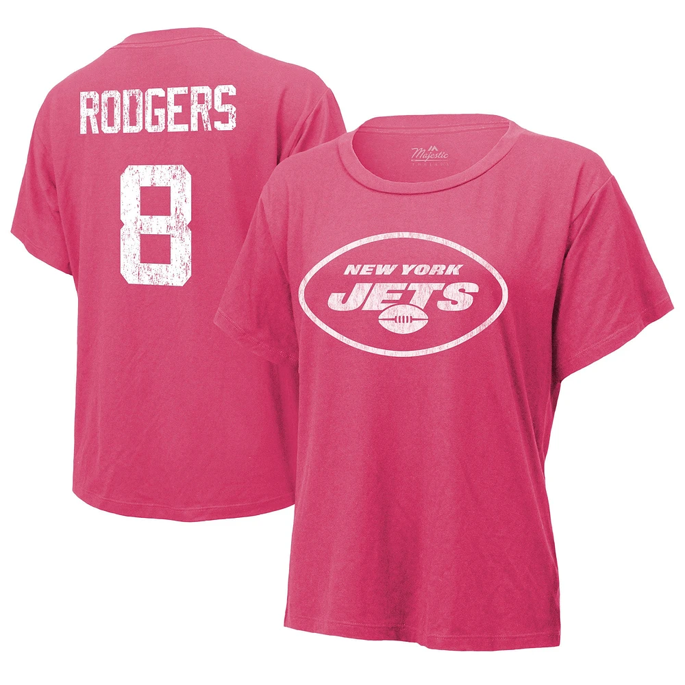 Women's Majestic Threads Aaron Rodgers Pink New York Jets Name & Number T-Shirt