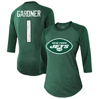 Majestic Threads Ahmad Sauce Gardner Green New York Jets Nom et numéro du joueur Tri-Blend T-shirt ajusté à manches 3/4 pour femmes