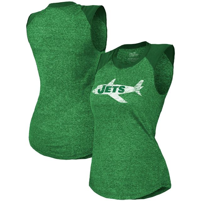 Débardeur rétro tri-mélange raglan musculaire Majestic Threads Kelly Green New York Jets pour femmes