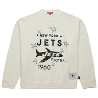 Women's Mitchell & Ness  Cream New York Jets Throwback Logo 3.0 Pullover Sweatshirt