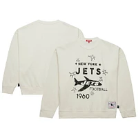 Women's Mitchell & Ness  Cream New York Jets Throwback Logo 3.0 Pullover Sweatshirt