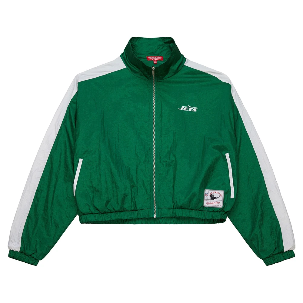 Veste courte entièrement zippée en nylon vert New York Jets de Mitchell & Ness pour femme