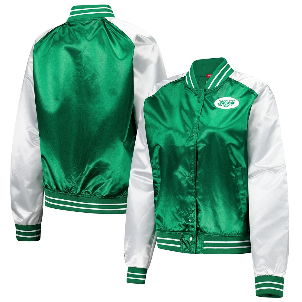 Veste à boutons-pression en satin vert New York Jets Team 2.0 pour femme Mitchell & Ness