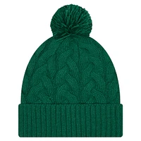 Bonnet tricoté à revers torsadé vert New Era pour femme avec pompon New York Jets