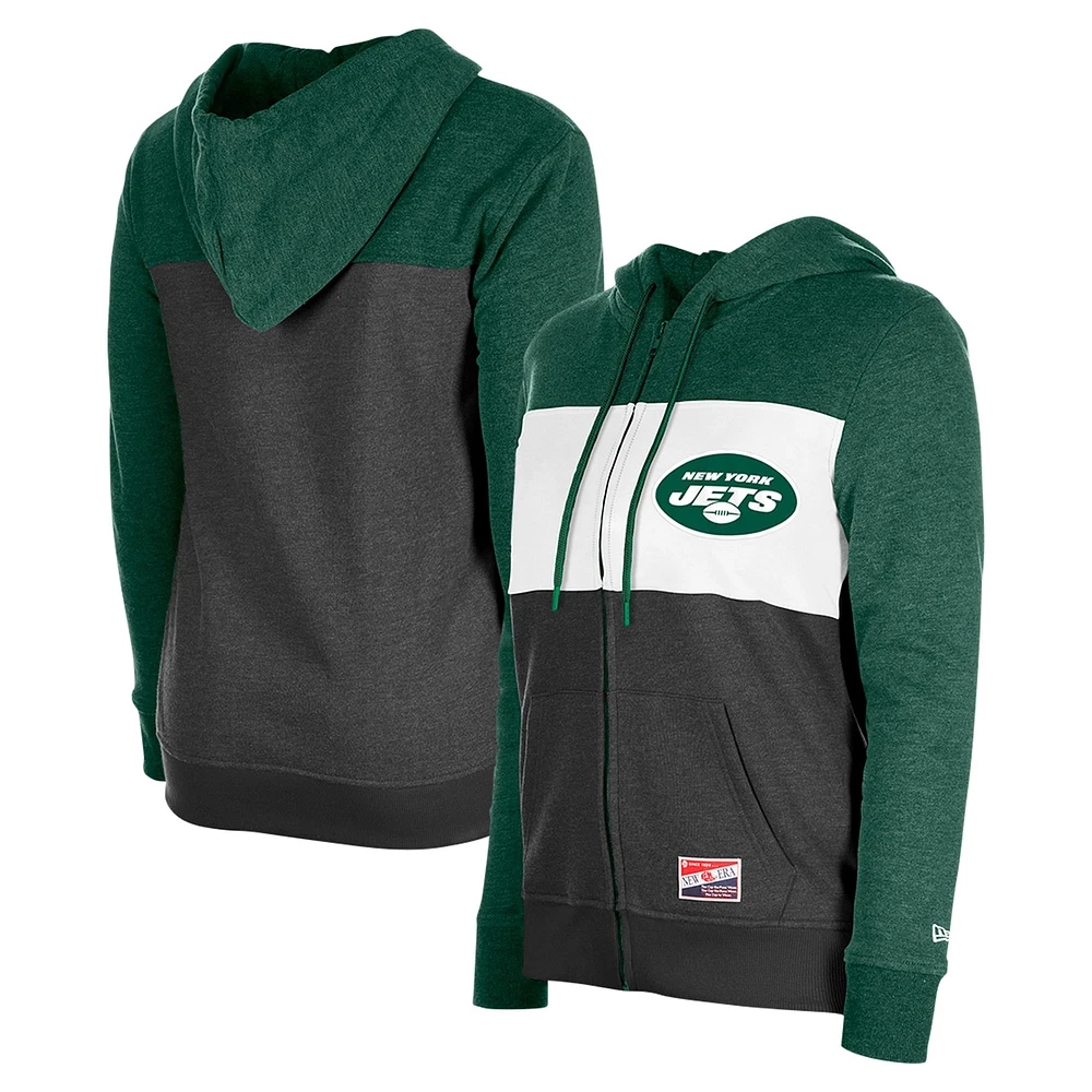 Sweat à capuche entièrement zippé blocs de couleurs New Era York Jets pour femme vert