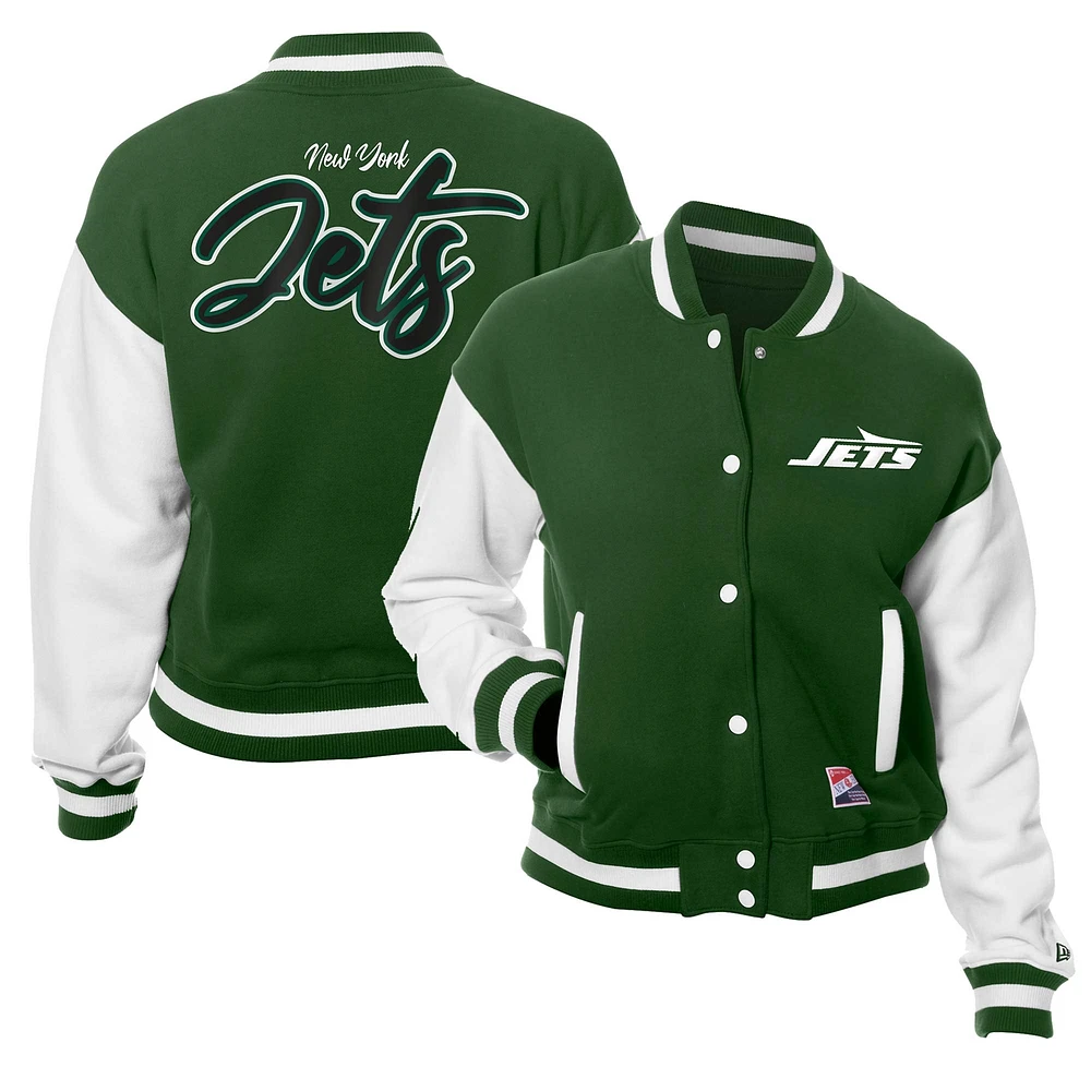 Veste polaire à boutons-pression New York Jets verte Era pour femme