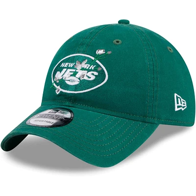 Casquette réglable verte New Era New York Jets Game Day Flower 9TWENTY pour femme