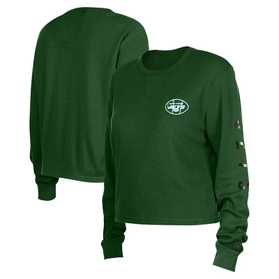 T-shirt court thermique à manches longues New Era vert York Jets pour femme