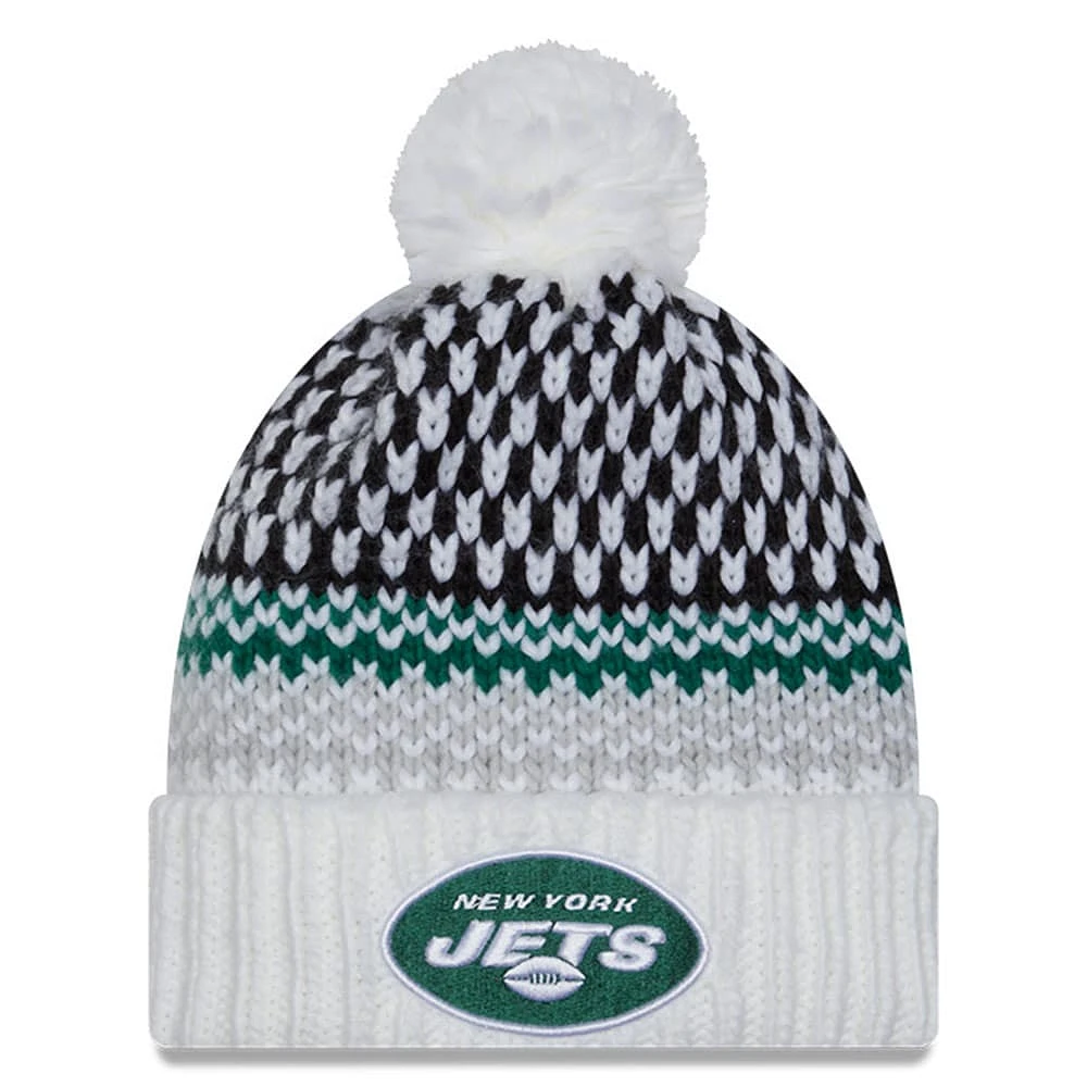 Bonnet en tricot à revers avec pompon New York Jets 2023 Sideline pour femme de New Era, blanc