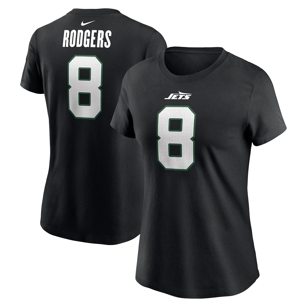 T-shirt noir avec nom et numéro des Jets de New York Nike Aaron Rodgers pour femme