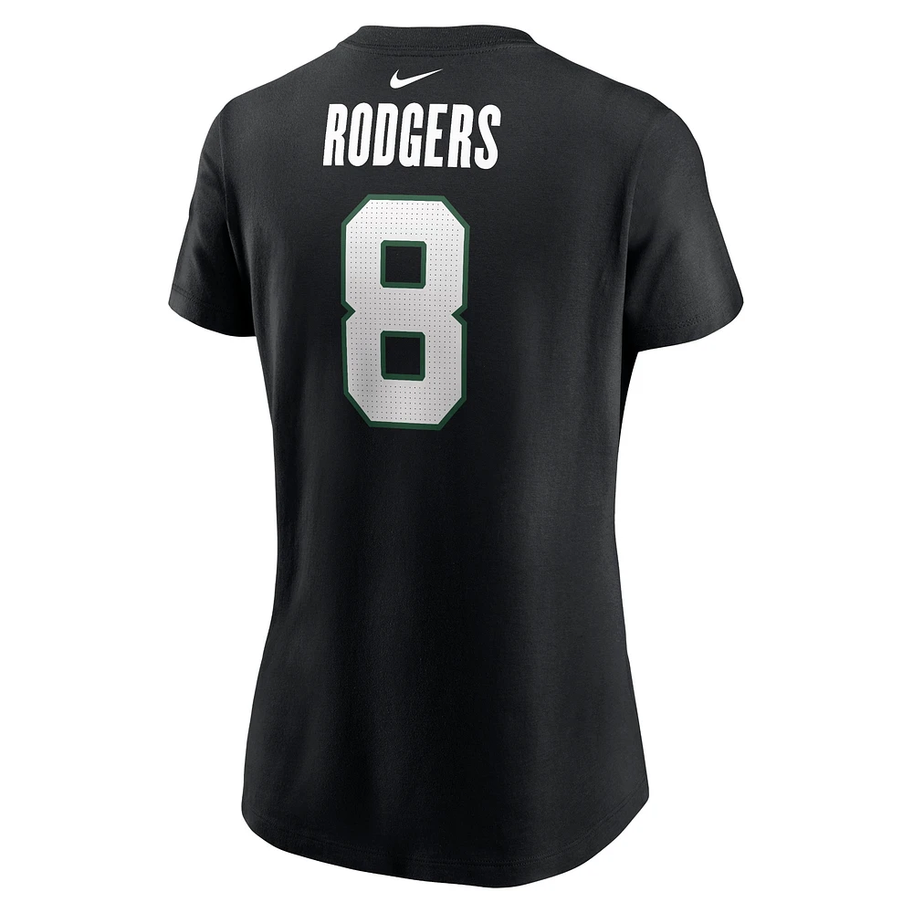 T-shirt noir avec nom et numéro des Jets de New York Nike Aaron Rodgers pour femme