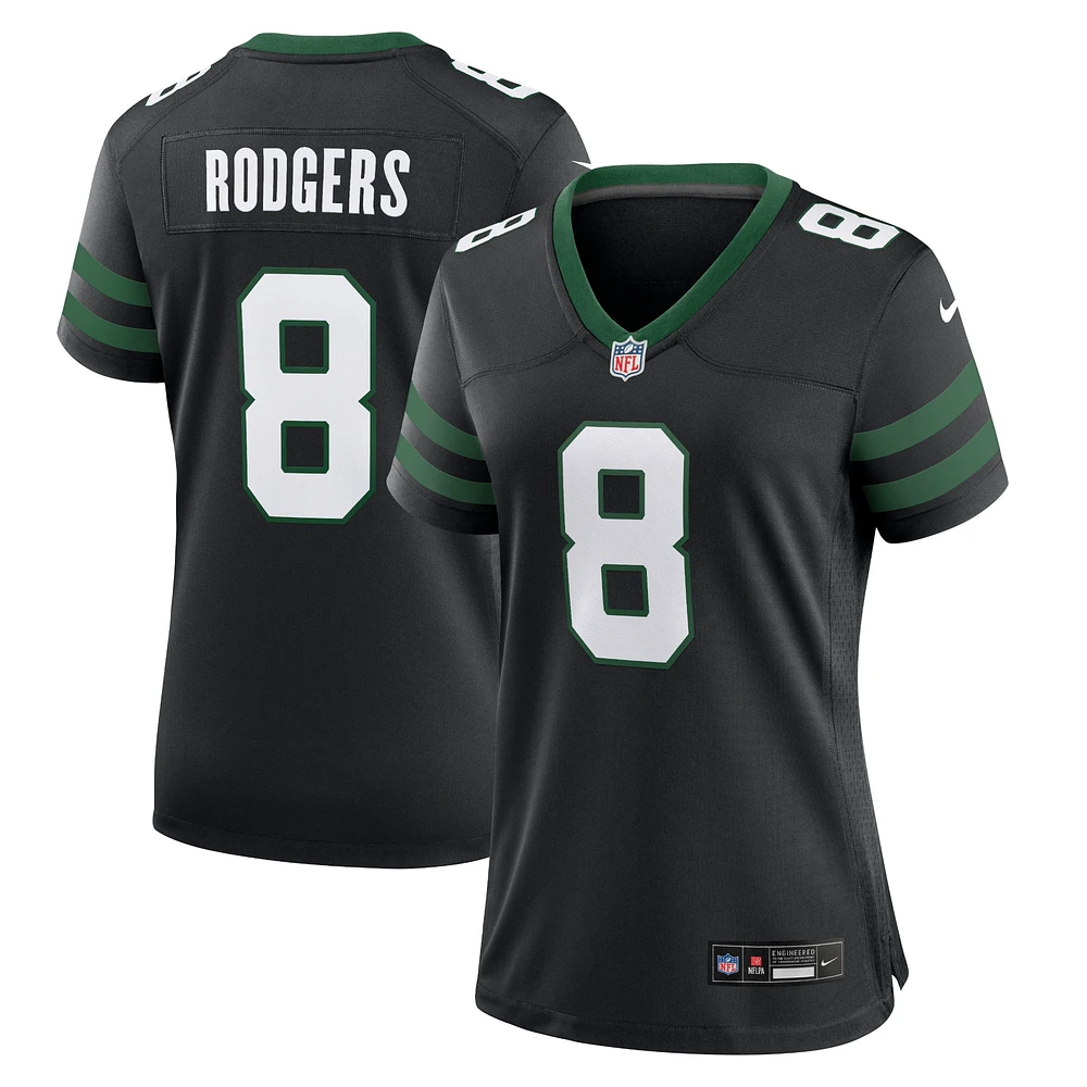 Maillot de jeu alternatif Nike Aaron Rodgers Legacy pour femme, noir, New York Jets