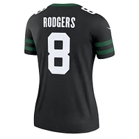 Haut de performance joueur alternatif Nike Aaron Rodgers Legacy noir des New York Jets pour femme