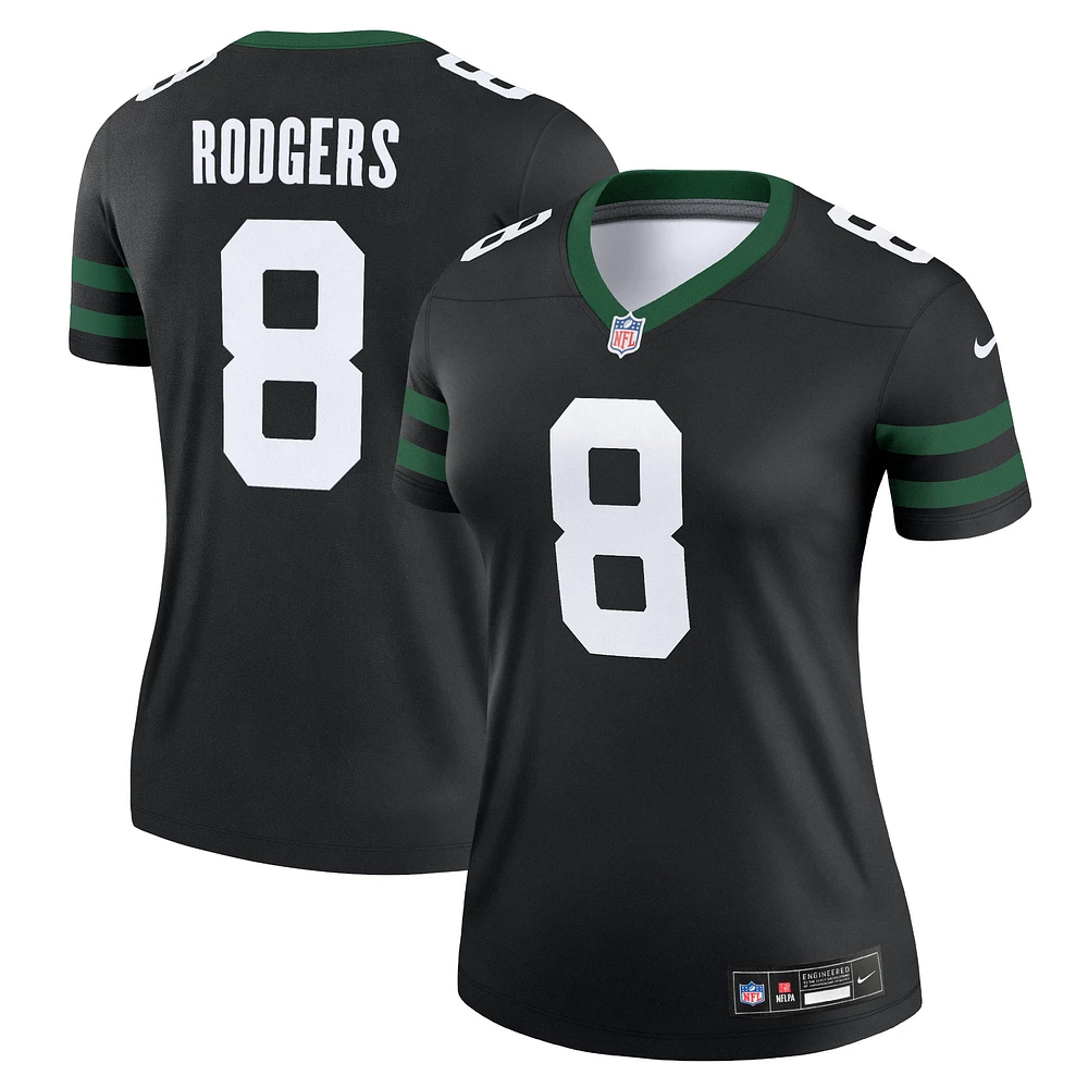 Haut de performance joueur alternatif Nike Aaron Rodgers Legacy noir des New York Jets pour femme