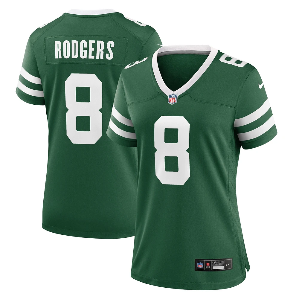 Maillot de match Nike Aaron Rodgers Legacy vert New York Jets pour femme