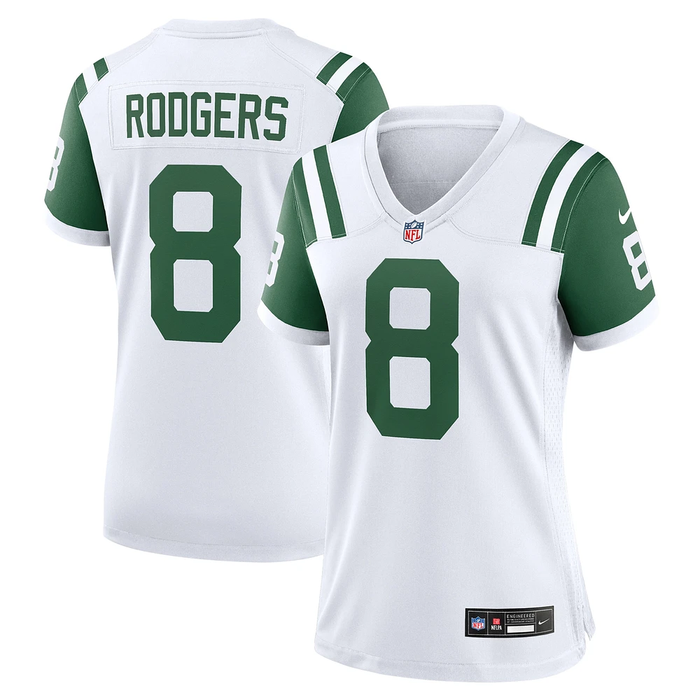 Maillot Nike Aaron Rodgers pour femme, blanc, New York Jets, jeu alternatif classique