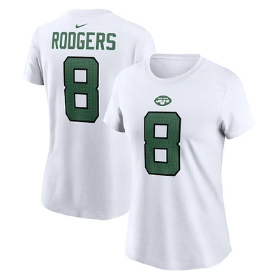 T-shirt avec nom et numéro du joueur des New York Jets Nike Aaron Rodgers pour femme, blanc