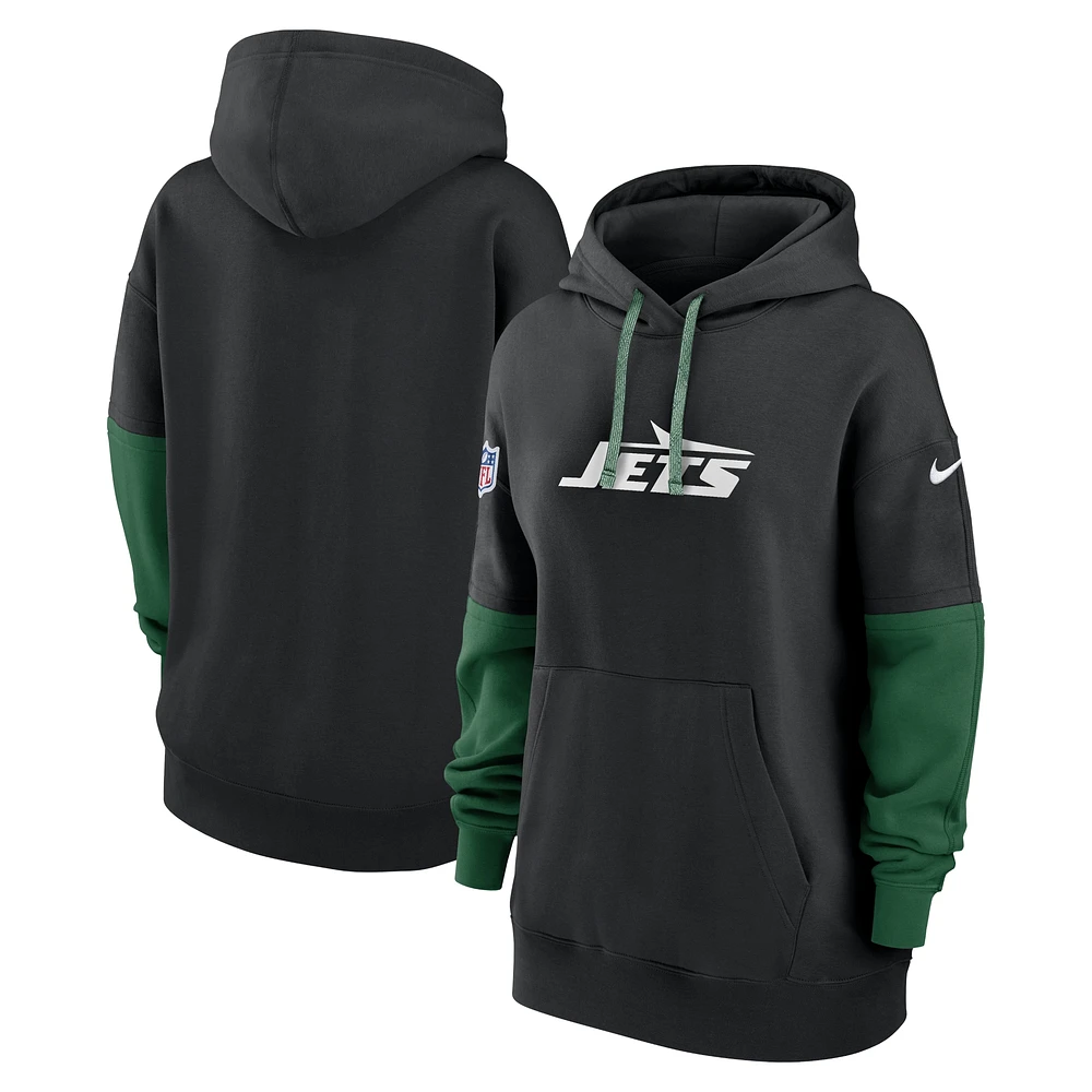 Sweat à capuche en polaire Essential Sideline 2024 New York Jets noir Nike pour femme