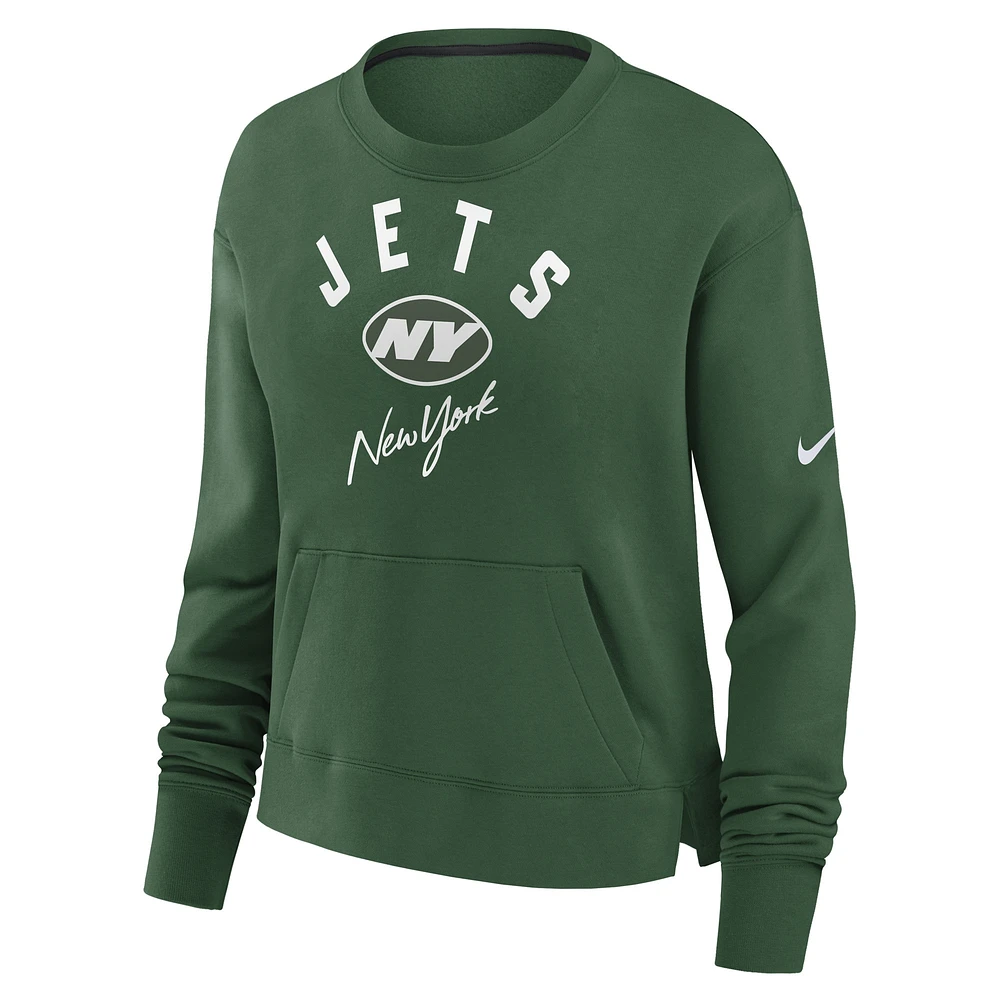 Women's Nike Green New York Jets High Hip Fleece Pullover Sweatshirt