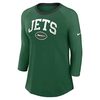 T-shirt vert à manches 3/4 Nike New York Jets Raglan pour femme