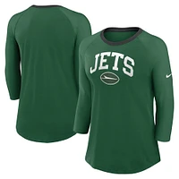 T-shirt vert à manches 3/4 Nike New York Jets Raglan pour femme