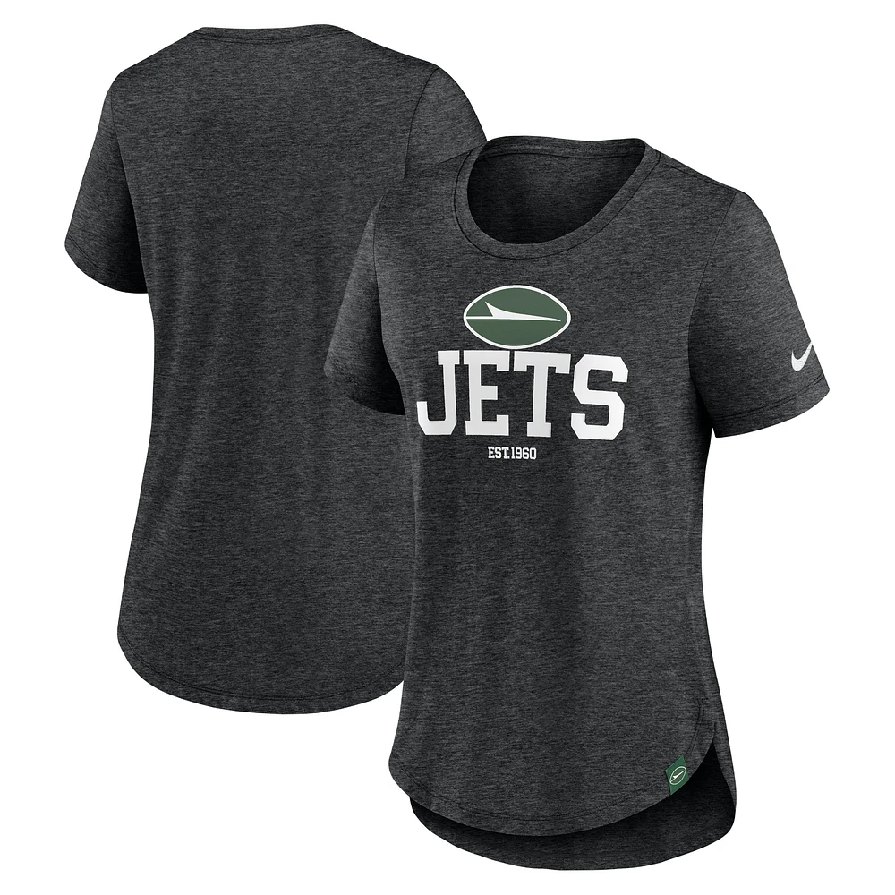 T-shirt tri-mélange tendance Nike Heather Black New York Jets pour femmes