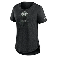 T-shirt mode trois mélanges New York Jets Nike Heather pour femme, noir chiné