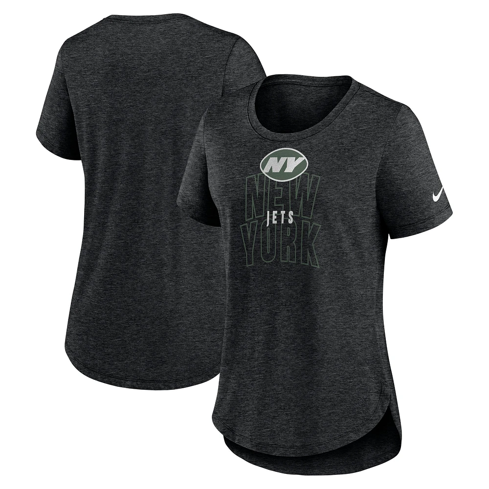 T-shirt mode trois mélanges New York Jets Nike Heather pour femme, noir chiné