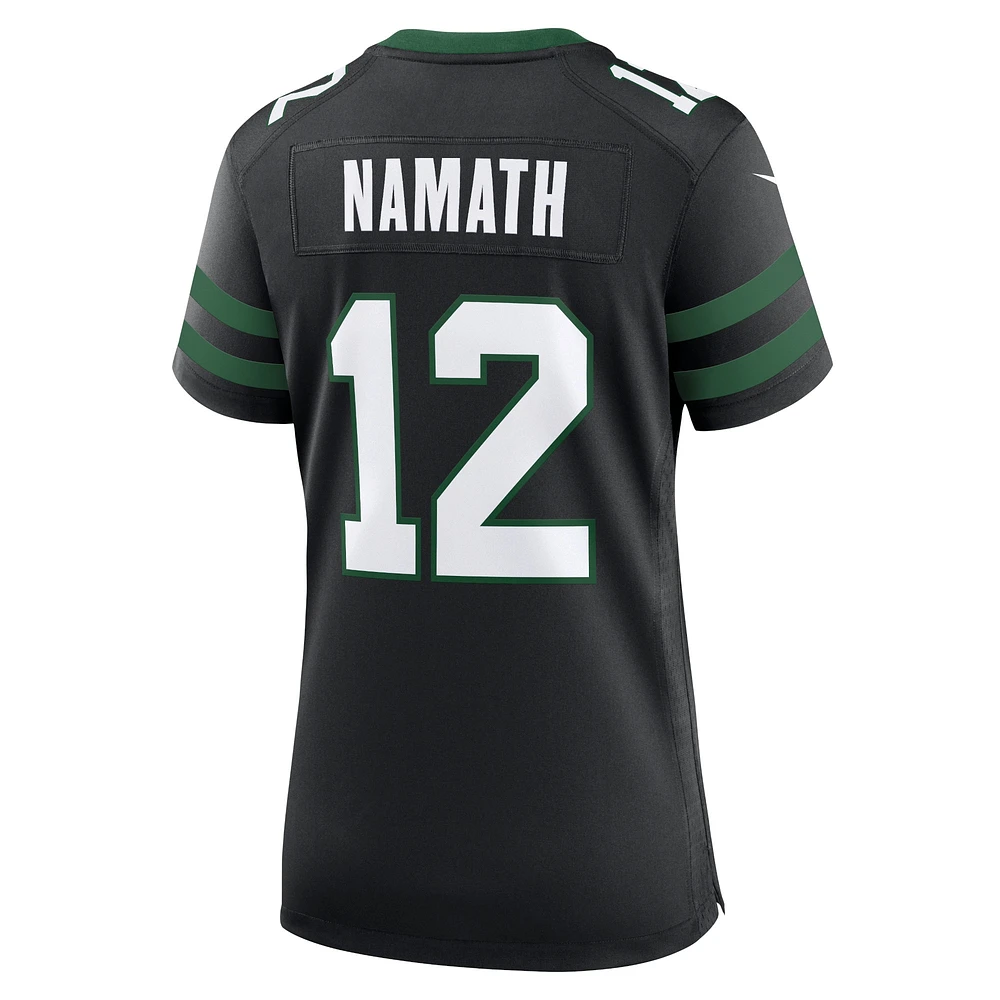 Maillot Nike Joe Namath Legacy pour femme, joueur retraité des Jets de New York, noir, jeu alternatif