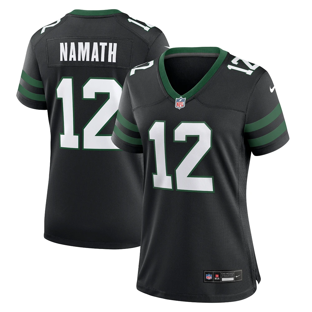 Maillot Nike Joe Namath Legacy pour femme, joueur retraité des Jets de New York, noir, jeu alternatif