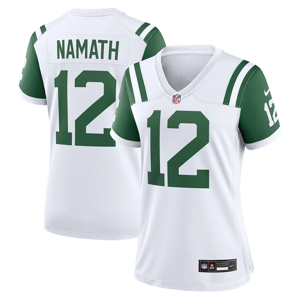 Maillot de jeu joueur retraité alternatif classique des New York Jets Nike Joe Namath blanc pour femme