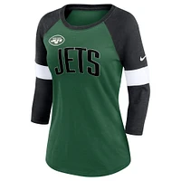 T-shirt à manches 3/4 raglan Nike New York Jets pour femme Vert chiné/Noir chiné Football Pride