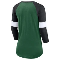 T-shirt à manches 3/4 raglan Nike New York Jets pour femme Vert chiné/Noir chiné Football Pride