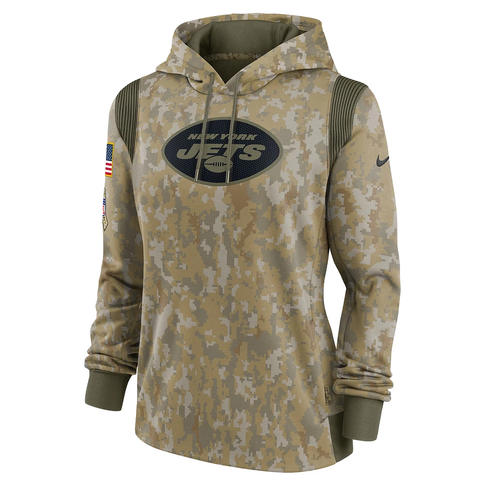 Chandail à capuchon Nike Olive New York Jets 2021 Salute To Service Therma Performance pour femme