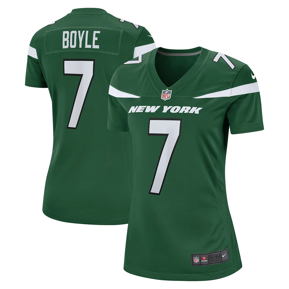 Maillot de match New York Jets Nike Tim Boyle Gotham vert pour femme