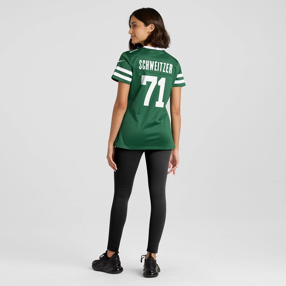 Maillot de match Nike Wes Schweitzer Legacy Green New York Jets pour femme