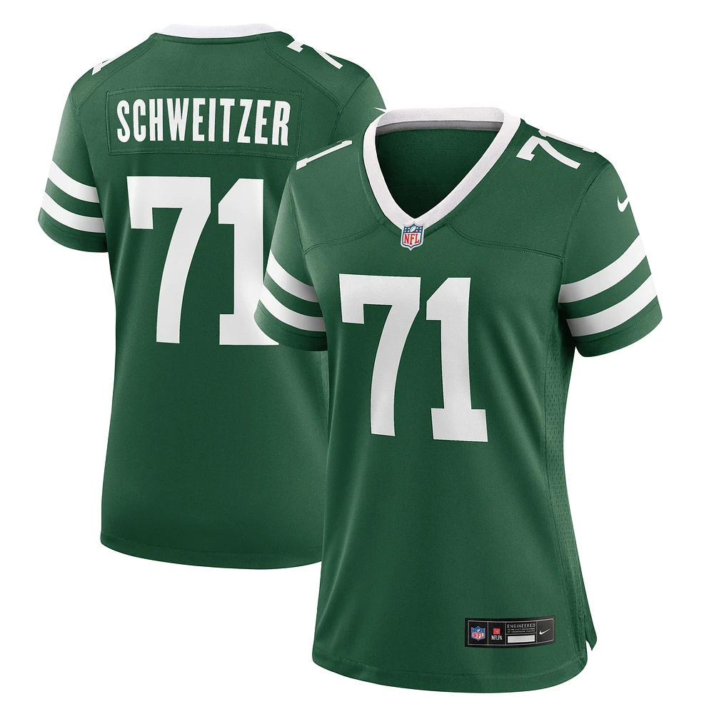 Maillot de match Nike Wes Schweitzer Legacy Green New York Jets pour femme