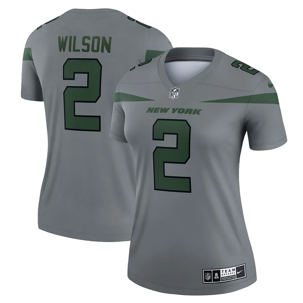 Maillot Nike Zach Wilson pour femme, gris, New York Jets, légende inversée