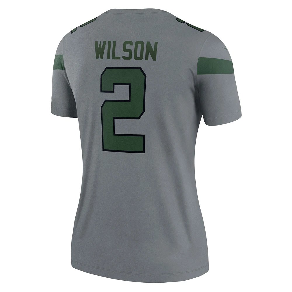 Maillot Nike Zach Wilson pour femme, gris, New York Jets, légende inversée