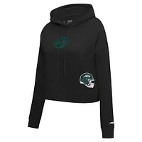 Women's Pro Standard Black New York Jets Jeweled Cropped Pullover Hoodie