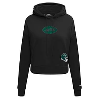 Women's Pro Standard Black New York Jets Jeweled Cropped Pullover Hoodie