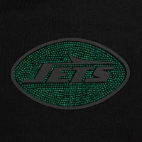 Women's Pro Standard Black New York Jets Jeweled Cropped Pullover Hoodie