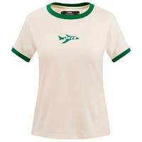 Women's Pro Standard Cream New York Jets Retro Classic Ringer T-Shirt