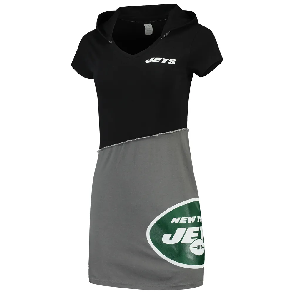 Refried Apparel - Robe courte à capuche durable des Jets de New York pour femmes, noir/gris