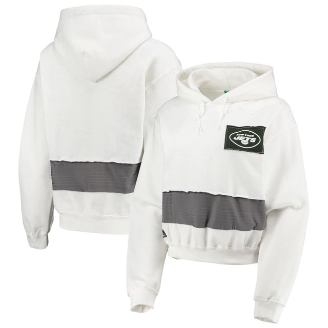 Refried Apparel pour femme Blanc New York Jets Sweat à capuche durable Crop Dolman