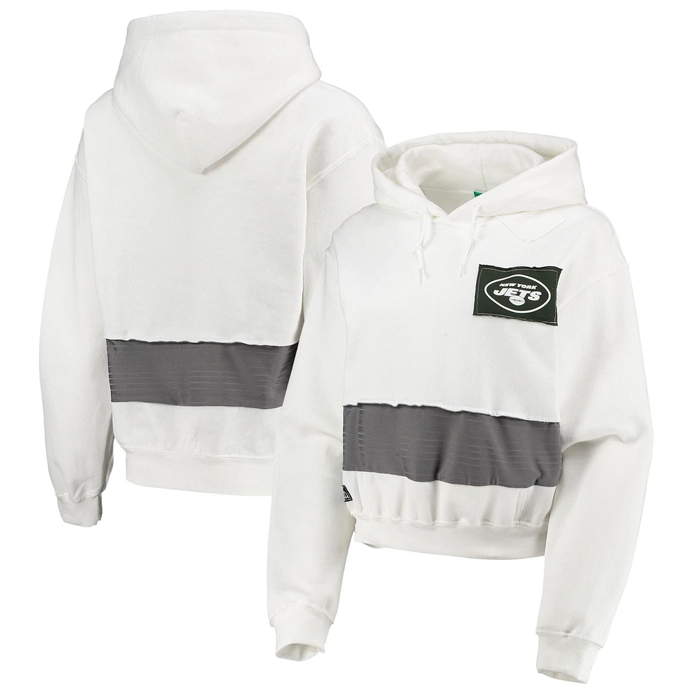 Women's Refried Apparel White New York Jets Sustainable Crop Dolman Pullover Hoodie