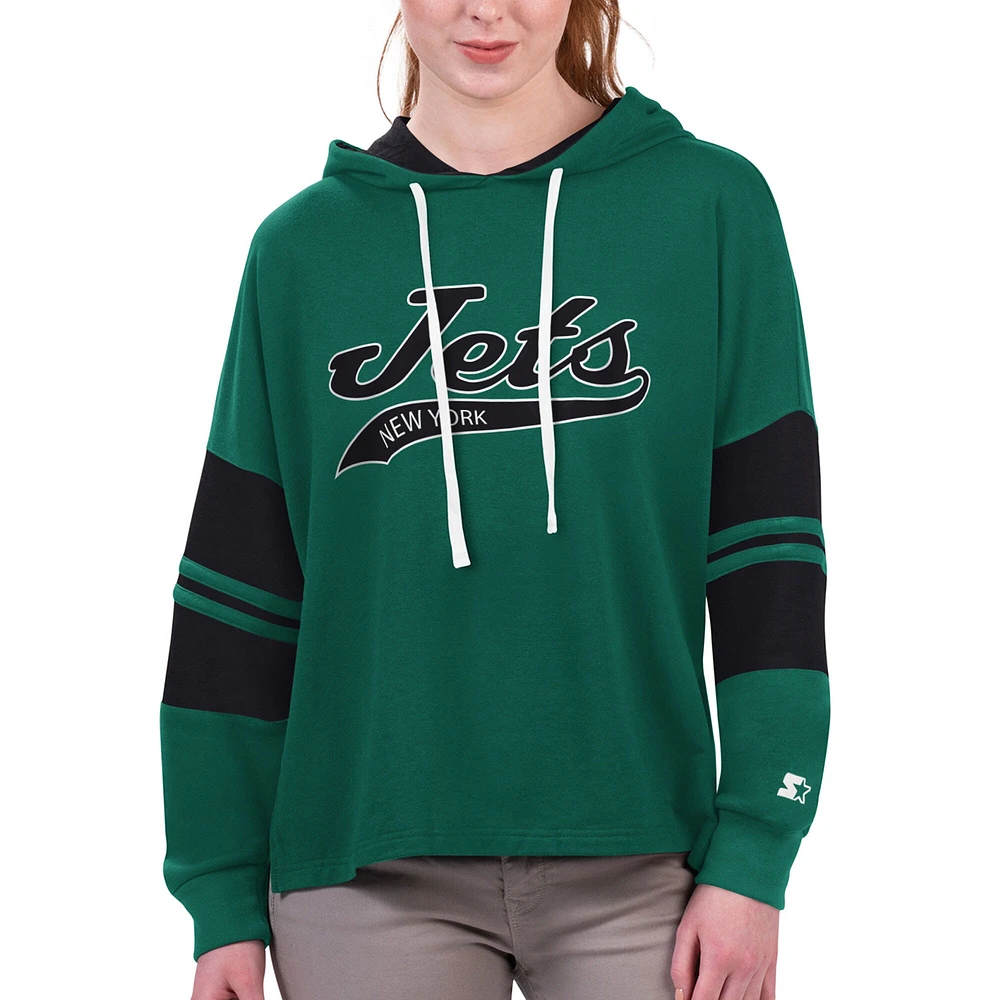 T-shirt à capuche manches longues Starter Green New York Jets Bump And Run pour femmes