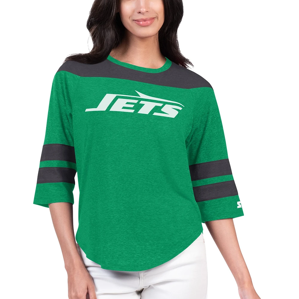 Women's Starter Green New York Jets Fullback Tri-Blend 3/4-Sleeve T-Shirt