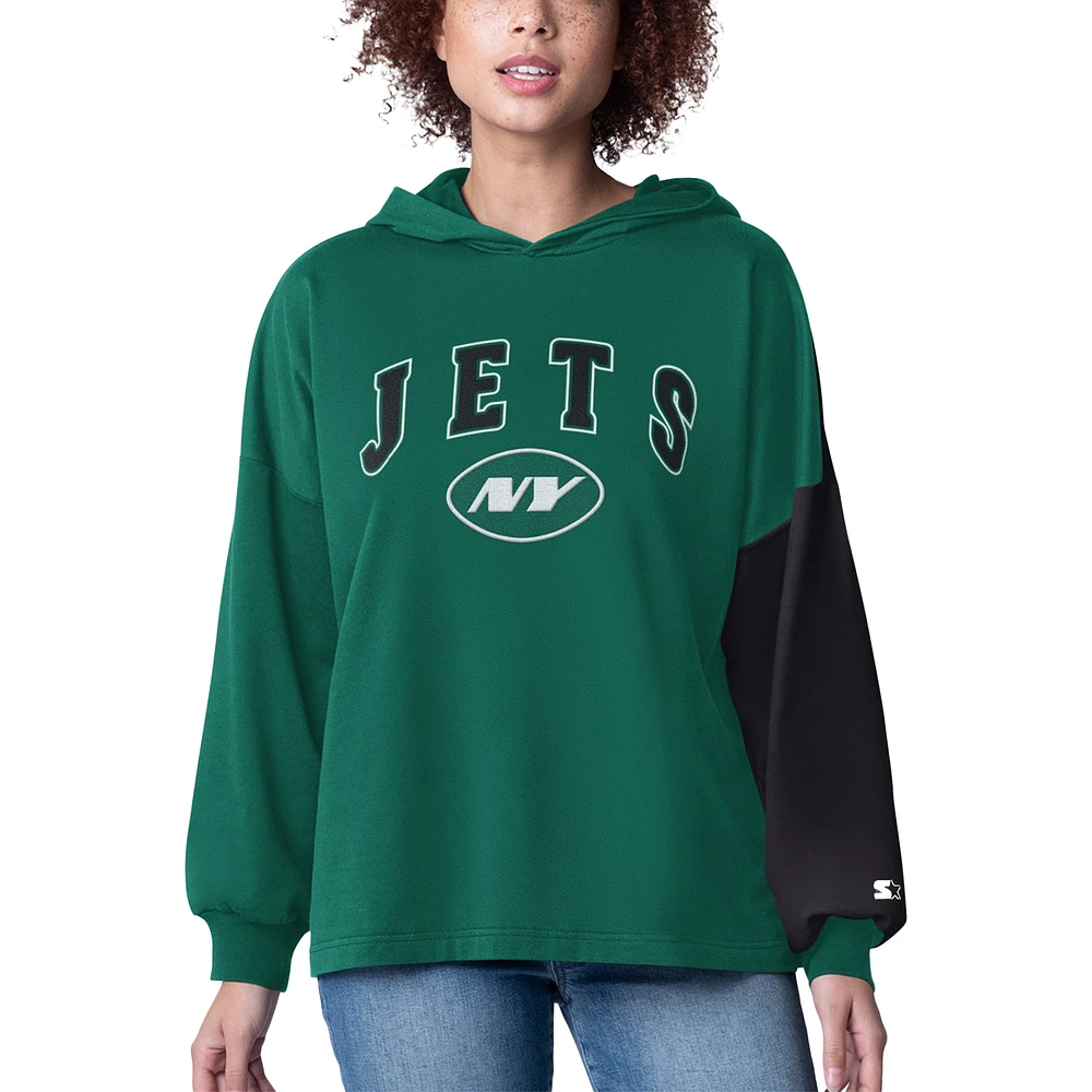 Women's Starter Green New York Jets Power Move Long Sleeve Pullover Hoodie